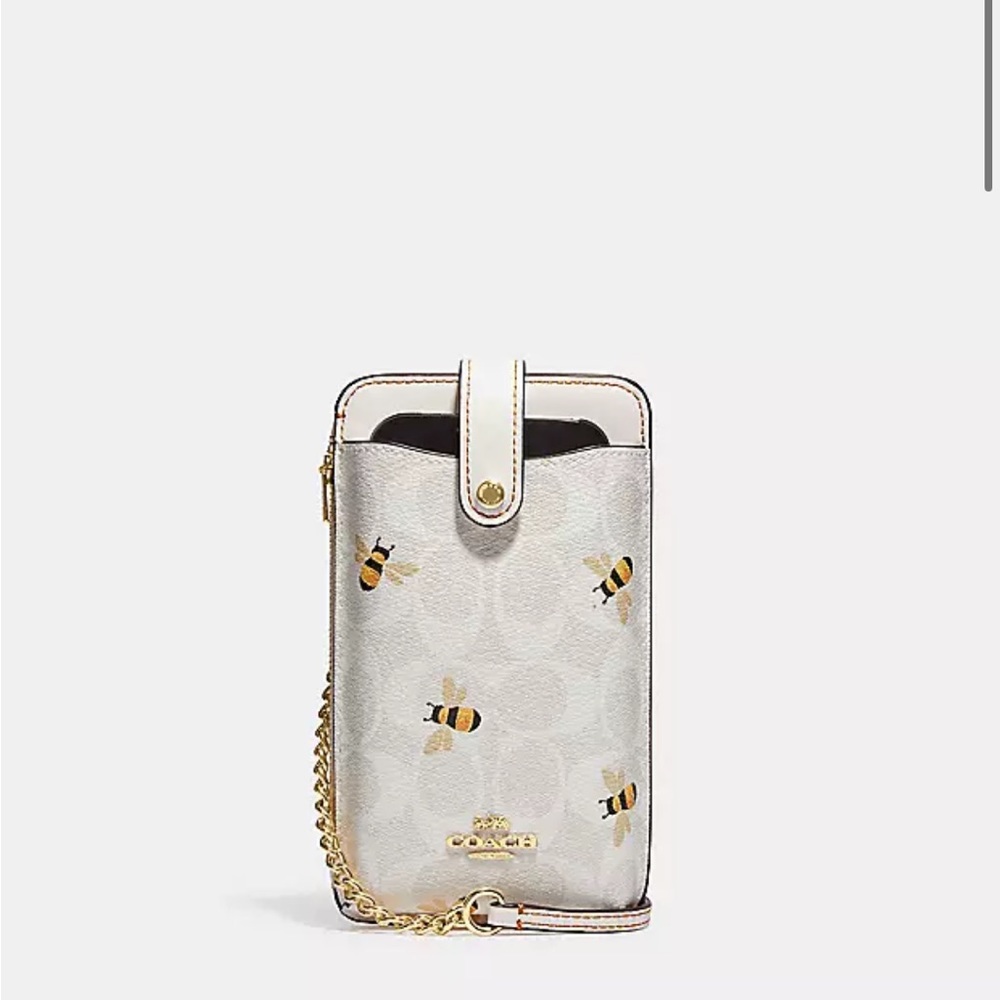 Coach Phone Crossbody In Signature Canvas With Bee Print